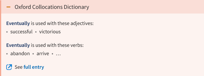 screenshot of the collocations section in the Oxford dictionary online